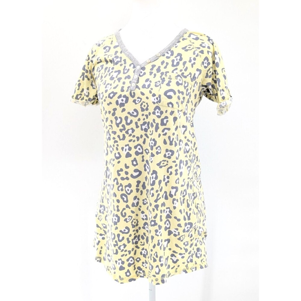 PJ Salvage Yellow Leopard Short Sleeve Pajama Nighty Dress Lounge Size Small